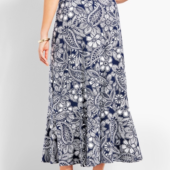 Talbots Etched Navy Floral and Paisley Jersey Maxi  Skirt Good Used Condition - Picture 2 of 5